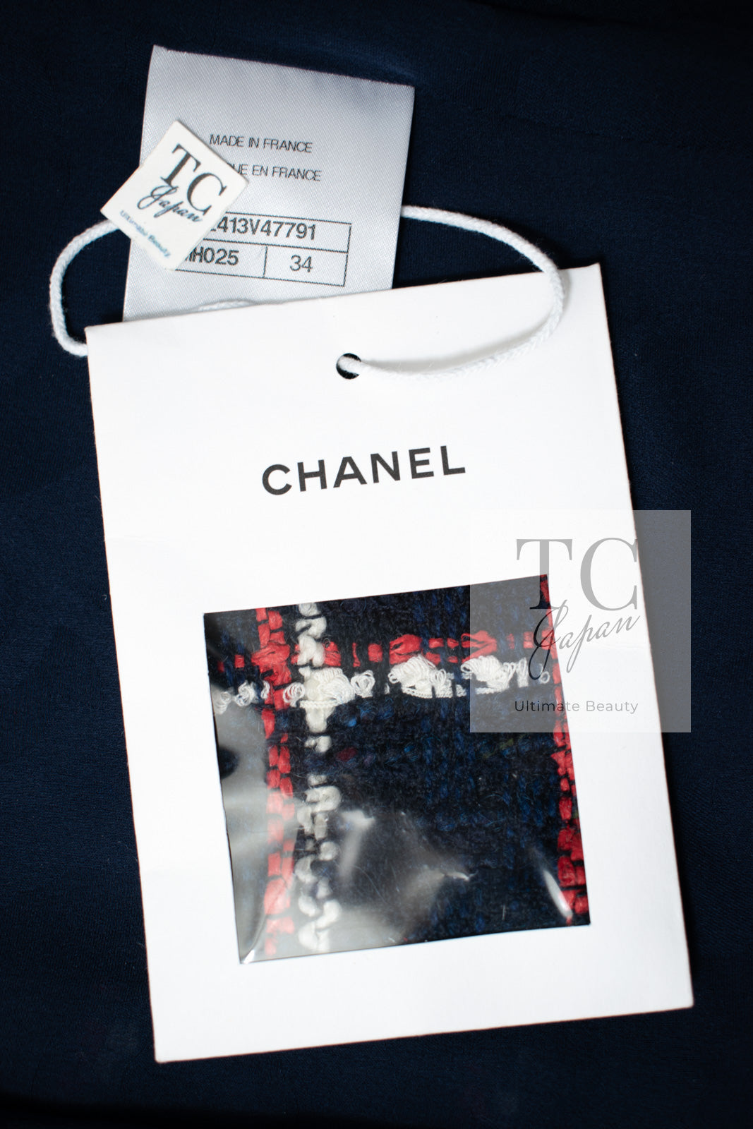 CHANEL 19A Navy Red Ivory Collarless Wool Tweed Jacket 34 36 シャネル ネイビー レッド アイボリー ノーカラー ウール ツイード ジャケット 即発