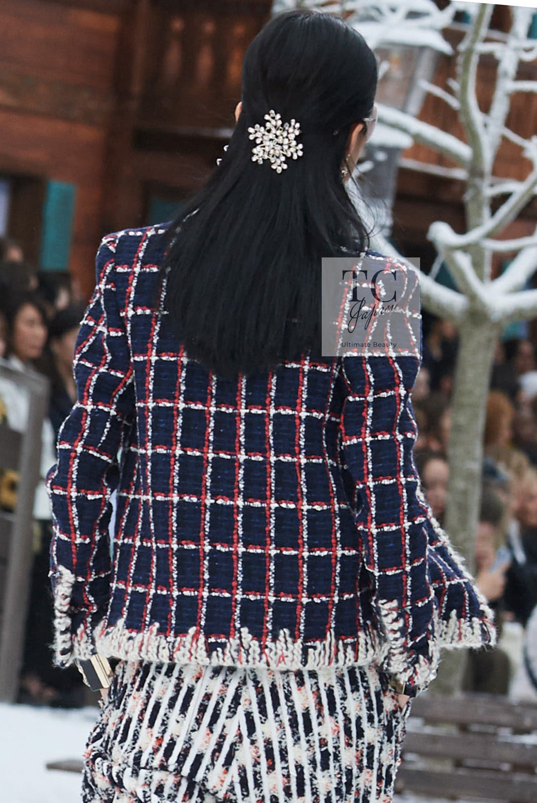 CHANEL 19A Navy Red Ivory Collarless Wool Tweed Jacket 34 36 シャネル ネイビー レッド アイボリー ノーカラー ウール ツイード ジャケット 即発