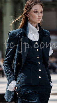 CHANEL 20C Dark Navy Olive Peacoat Cotton Jacket 46 シャネル ダーク ネイビー オリーブ ピーコート コットン ジャケット 即発