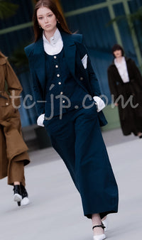 CHANEL 20C Dark Navy Olive Peacoat Cotton Jacket 46 シャネル ダーク ネイビー オリーブ ピーコート コットン ジャケット 即発