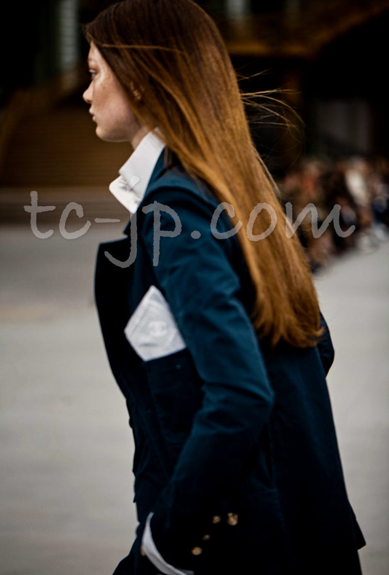 CHANEL 20C Dark Navy Olive Peacoat Cotton Jacket 46 シャネル ダーク ネイビー オリーブ ピーコート コットン ジャケット 即発