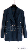 CHANEL 20C Dark Navy Olive Peacoat Cotton Jacket 46 シャネル ダーク ネイビー オリーブ ピーコート コットン ジャケット 即発