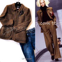 CHANEL 97A Vintage Olive Brown Wool Leather Trim Tweed Jacket 40 42 シャネル オリーブ ブラウン ウール レザー トリム ツイード ジャケット 即発 - TC JAPAN