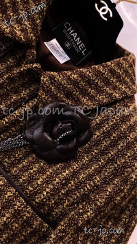 CHANEL 97A Vintage Olive Brown Wool Leather Trim Tweed Jacket 40 42 シャネル オリーブ ブラウン ウール レザー トリム ツイード ジャケット 即発