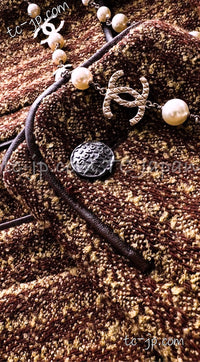 CHANEL 97A Vintage Olive Brown Wool Leather Trim Tweed Jacket 40 42 シャネル オリーブ ブラウン ウール レザー トリム ツイード ジャケット 即発