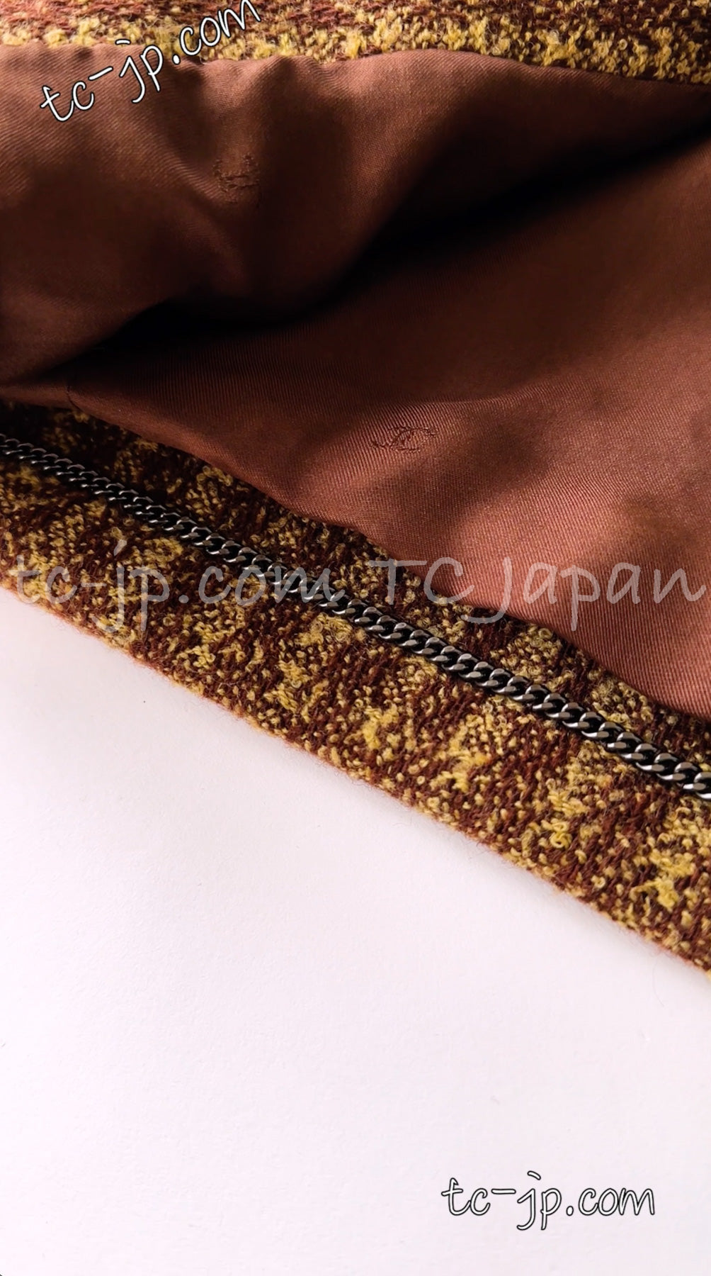 CHANEL 97A Vintage Olive Brown Wool Leather Trim Tweed Jacket 40 42 シャネル オリーブ ブラウン ウール レザー トリム ツイード ジャケット 即発