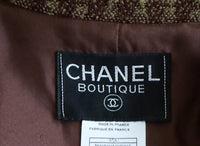 CHANEL 97A Vintage Olive Brown Wool Leather Trim Tweed Jacket 40 42 シャネル オリーブ ブラウン ウール レザー トリム ツイード ジャケット 即発
