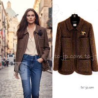 CHANEL 97A Vintage Olive Brown Wool Leather Trim Tweed Jacket 40 42 シャネル オリーブ ブラウン ウール レザー トリム ツイード ジャケット 即発