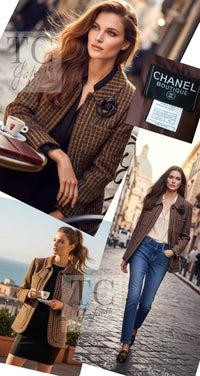 CHANEL 97A Vintage Olive Brown Wool Leather Trim Tweed Jacket 40 42 シャネル オリーブ ブラウン ウール レザー トリム ツイード ジャケット 即発