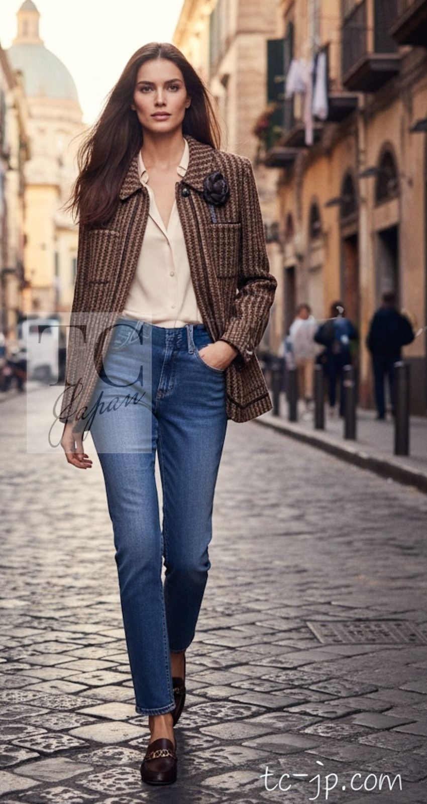 CHANEL 97A Vintage Olive Brown Wool Leather Trim Tweed Jacket 40 42 シャネル オリーブ ブラウン ウール レザー トリム ツイード ジャケット 即発 - TC JAPAN