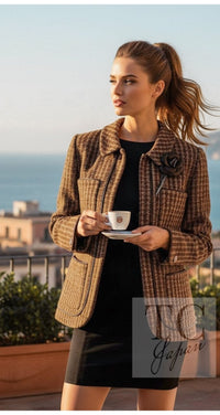 CHANEL 97A Vintage Olive Brown Wool Leather Trim Tweed Jacket 40 42 シャネル オリーブ ブラウン ウール レザー トリム ツイード ジャケット 即発 - TC JAPAN