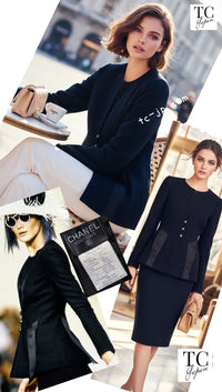 CHANEL 94S Vintage Navy Black Wool Cotton Supermodel Jacket 38 シャネル ヴィンテージ ネイビー ブラック ウール コットン スーパーモデル ジャケット 即発
