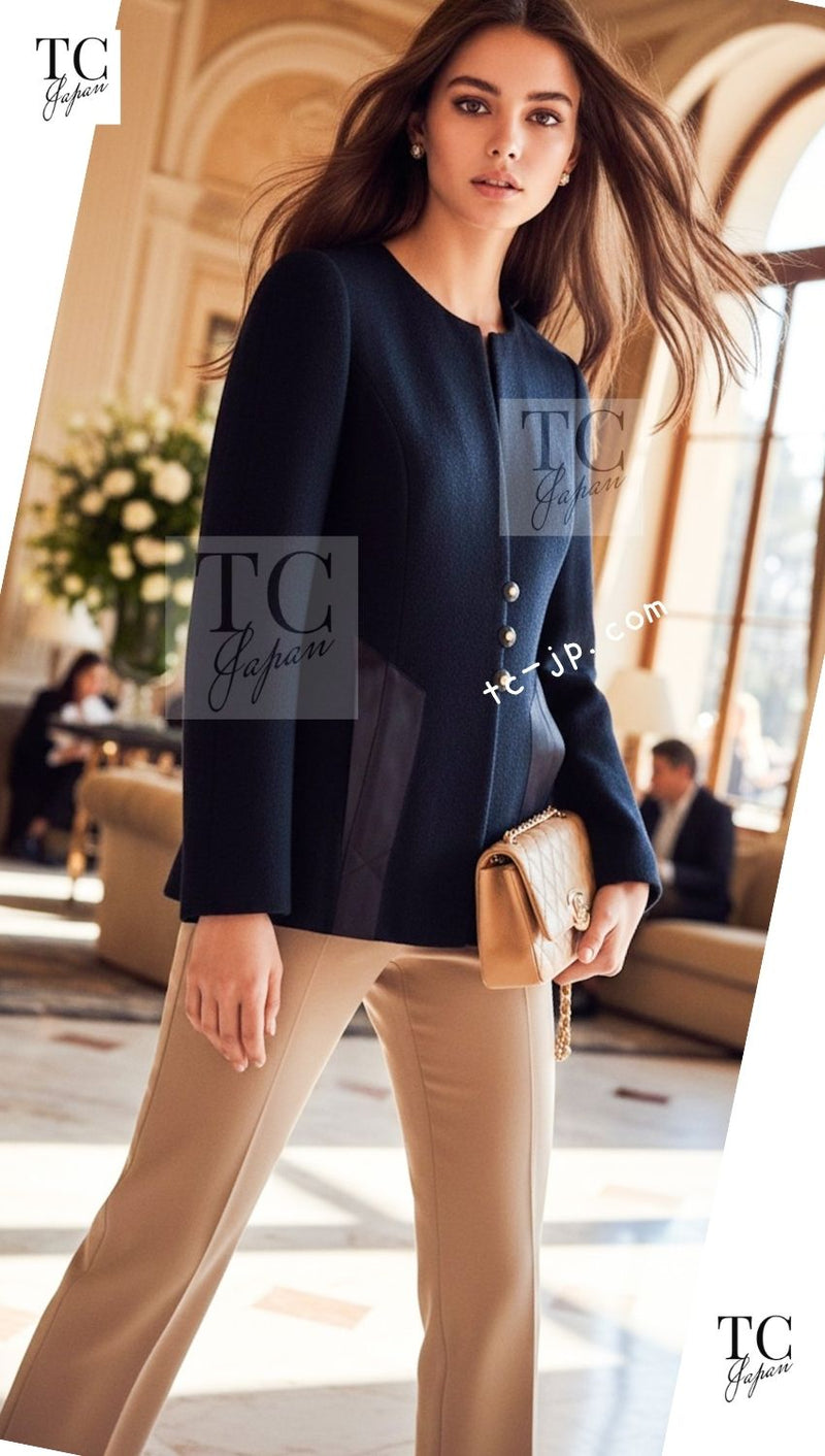 CHANEL 94S Vintage Navy Black Wool Cotton Supermodel Jacket 38 シャネル ヴィンテージ ネイビー ブラック ウール コットン スーパーモデル ジャケット 即発