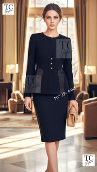CHANEL 94S Vintage Navy Black Wool Cotton Supermodel Jacket 38 シャネル ヴィンテージ ネイビー ブラック ウール コットン スーパーモデル ジャケット 即発 - TC JAPAN