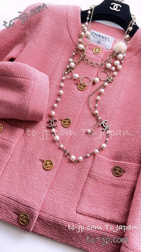 CHANEL 91A Vintage Baby Pink Wool Gold CC Logo Button Tweed Jacket 36 38 シャネル ヴィンテージ ベビーピンク ウール ゴールド CC ココロゴボタン ジャケット 即発