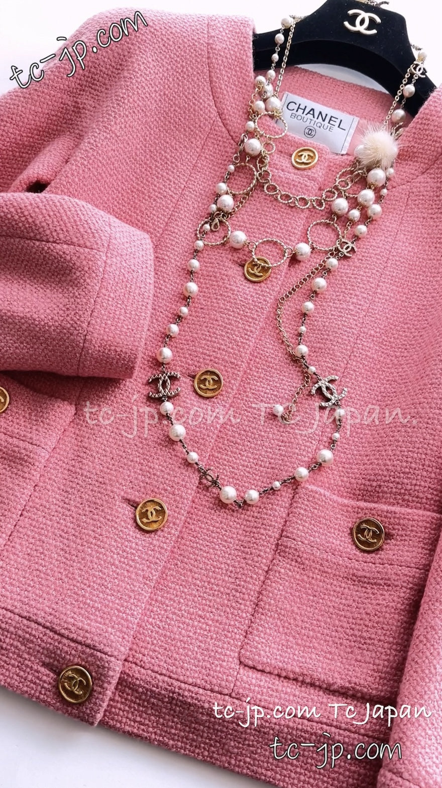 CHANEL 91A Vintage Baby Pink Wool Gold CC Logo Button Tweed Jacket 36 38 シャネル ヴィンテージ ベビーピンク ウール ゴールド CC ココロゴボタン ジャケット 即発