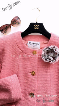 CHANEL 91A Vintage Baby Pink Wool Gold CC Logo Button Tweed Jacket 36 38 シャネル ヴィンテージ ベビーピンク ウール ゴールド CC ココロゴボタン ジャケット 即発