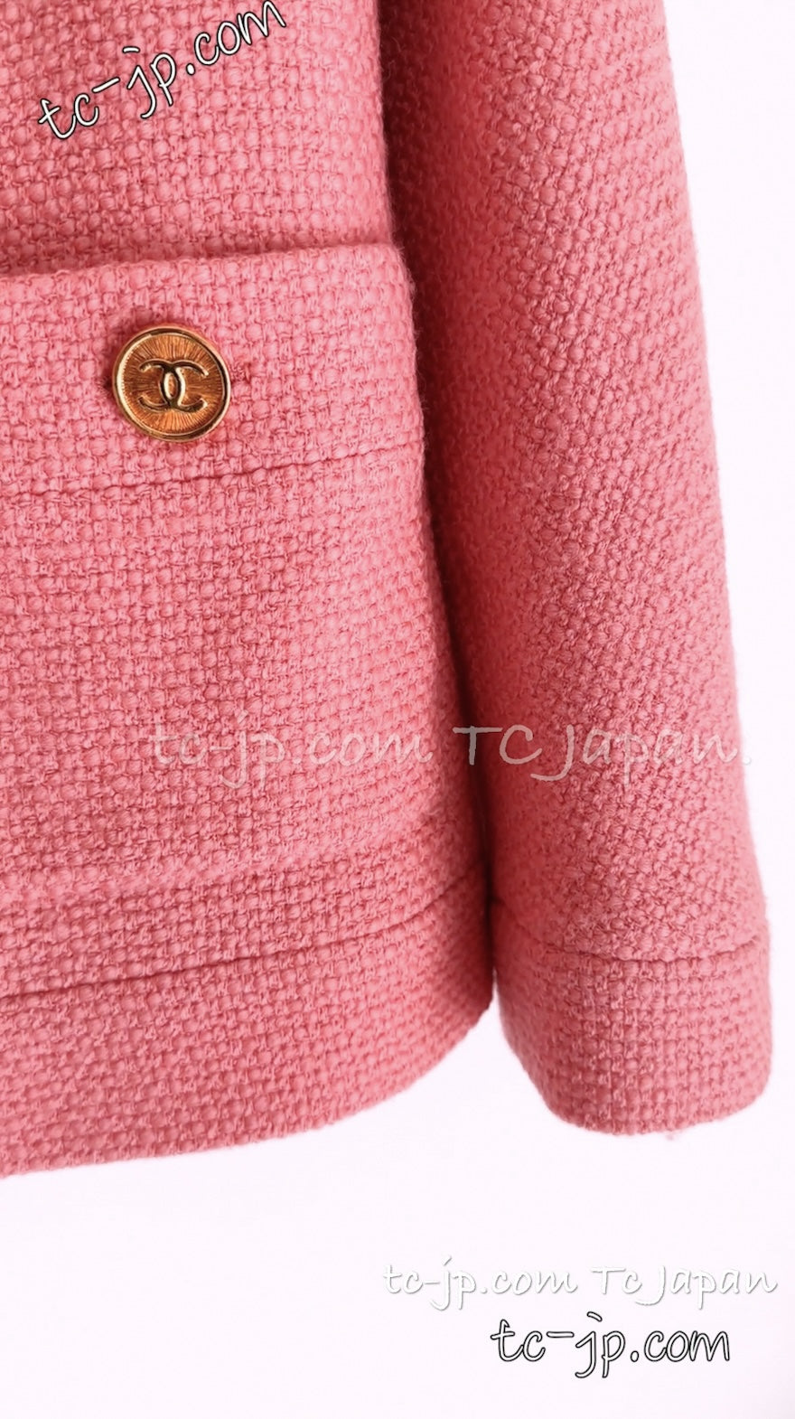CHANEL 91A Vintage Baby Pink Wool Gold CC Logo Button Tweed Jacket 36 38 シャネル ヴィンテージ ベビーピンク ウール ゴールド CC ココロゴボタン ジャケット 即発
