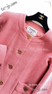 CHANEL 91A Vintage Baby Pink Wool Gold CC Logo Button Tweed Jacket 36 38 シャネル ヴィンテージ ベビーピンク ウール ゴールド CC ココロゴボタン ジャケット 即発