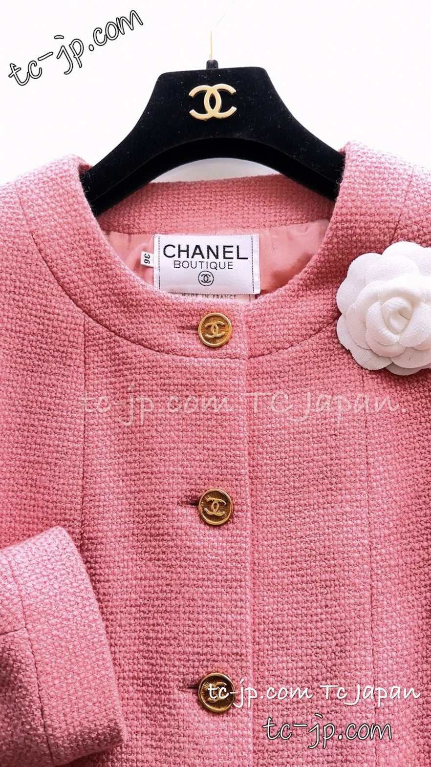 CHANEL 91A Vintage Baby Pink Wool Gold CC Logo Button Tweed Jacket 36 38 シャネル ヴィンテージ ベビーピンク ウール ゴールド CC ココロゴボタン ジャケット 即発