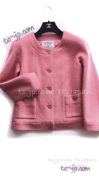 CHANEL 91A Vintage Baby Pink Wool Gold CC Logo Button Tweed Jacket 36 38 シャネル ヴィンテージ ベビーピンク ウール ゴールド CC ココロゴボタン ジャケット 即発 - TC JAPAN