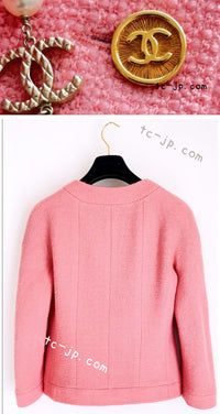 CHANEL 91A Vintage Baby Pink Wool Gold CC Logo Button Tweed Jacket 36 38 シャネル ヴィンテージ ベビーピンク ウール ゴールド CC ココロゴボタン ジャケット 即発
