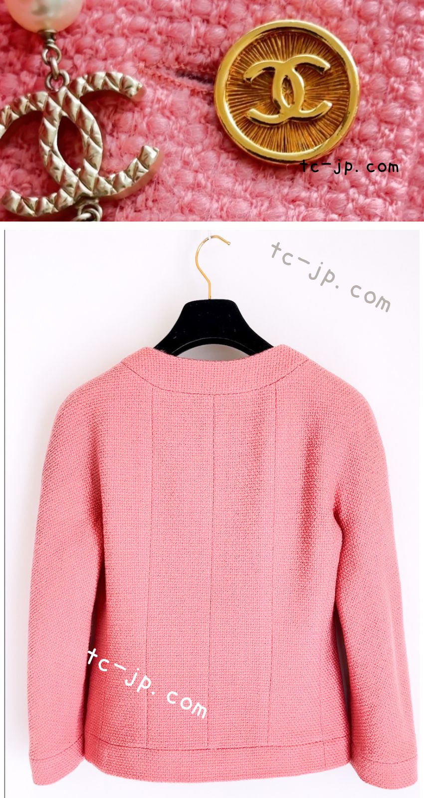 CHANEL 91A Vintage Baby Pink Wool Gold CC Logo Button Tweed Jacket 36 38 シャネル ヴィンテージ ベビーピンク ウール ゴールド CC ココロゴボタン ジャケット 即発