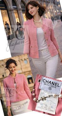 CHANEL 91A Vintage Baby Pink Wool Gold CC Logo Button Tweed Jacket 36 38 シャネル ヴィンテージ ベビーピンク ウール ゴールド CC ココロゴボタン ジャケット 即発