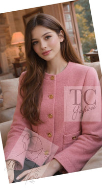 CHANEL 91A Vintage Baby Pink Wool Gold CC Logo Button Tweed Jacket 36 38 シャネル ヴィンテージ ベビーピンク ウール ゴールド CC ココロゴボタン ジャケット 即発 - TC JAPAN