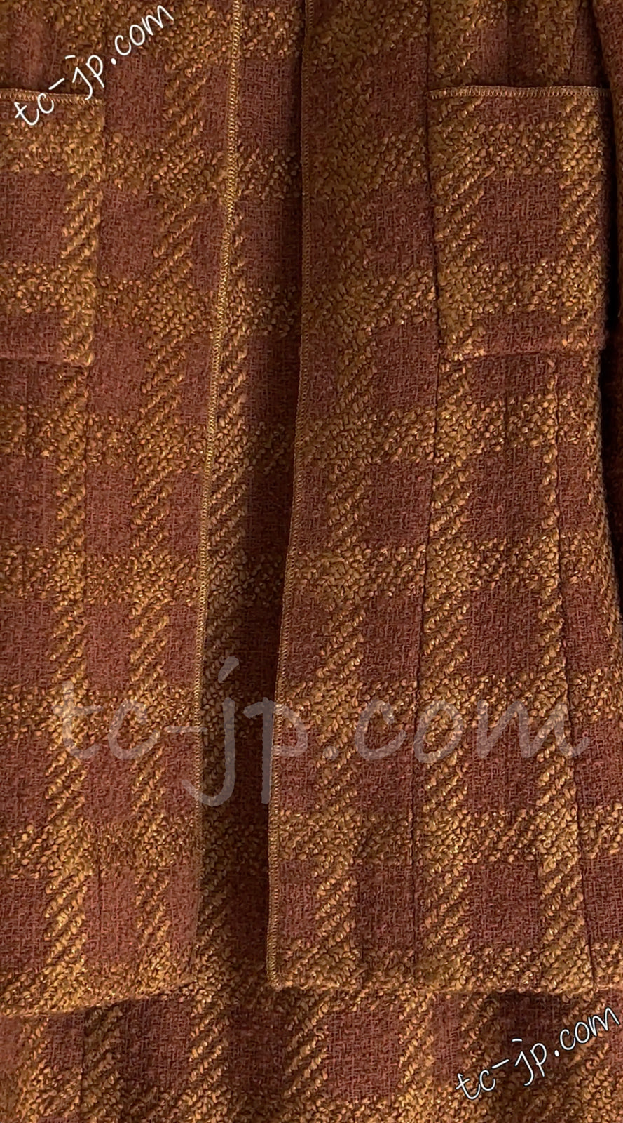 CHANEL 96A Vintage Brown Olive Beige Gold Gripox Button Tweed Jacket Dress Setup 34 38 シャネル ヴィンテージ ブラウン オリーブ ベージュ ゴールド襟 グリポワ宝石ボタン ジャケット ワンピース セットアップ 即発