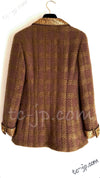 CHANEL 96A Vintage Brown Olive Beige Gold Gripox Button Tweed Jacket Dress Setup 34 38 シャネル ヴィンテージ ブラウン オリーブ ベージュ ゴールド襟 グリポワ宝石ボタン ジャケット ワンピース セットアップ 即発