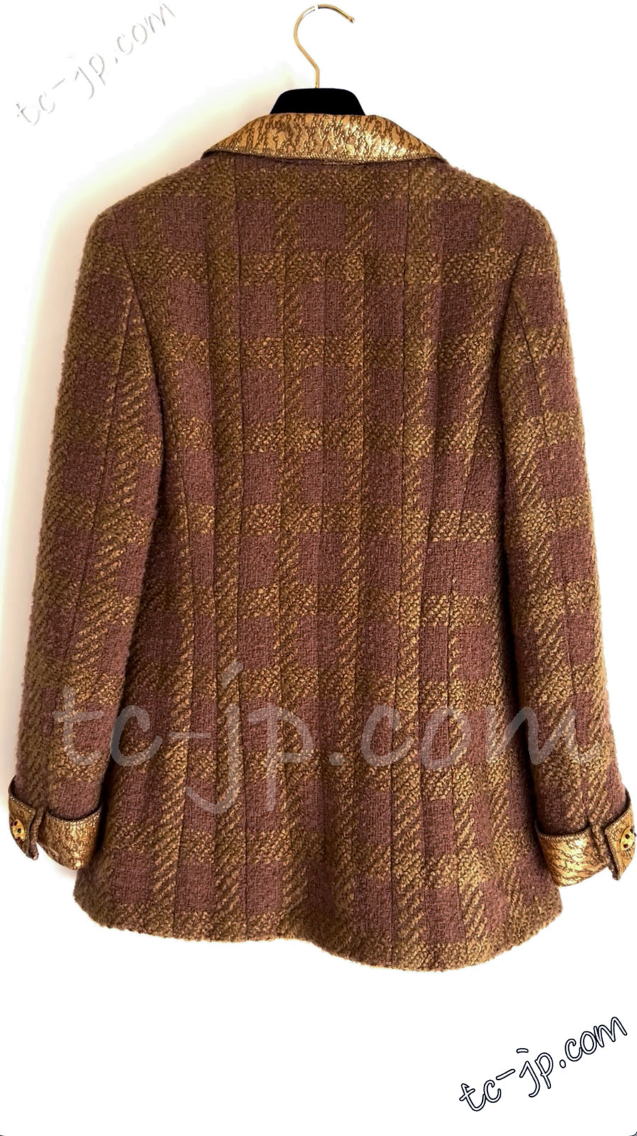 CHANEL 96A Vintage Brown Olive Beige Gold Gripox Button Tweed Jacket Dress Setup 34 38 シャネル ヴィンテージ ブラウン オリーブ ベージュ ゴールド襟 グリポワ宝石ボタン ジャケット ワンピース セットアップ 即発