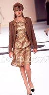 CHANEL 96A Vintage Brown Olive Beige Gold Gripox Button Tweed Jacket Dress Setup 34 38 シャネル ヴィンテージ ブラウン オリーブ ベージュ ゴールド襟 グリポワ宝石ボタン ジャケット ワンピース セットアップ 即発