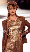 CHANEL 96A Vintage Brown Olive Beige Gold Gripox Button Tweed Jacket Dress Setup 34 38 シャネル ヴィンテージ ブラウン オリーブ ベージュ ゴールド襟 グリポワ宝石ボタン ジャケット ワンピース セットアップ 即発