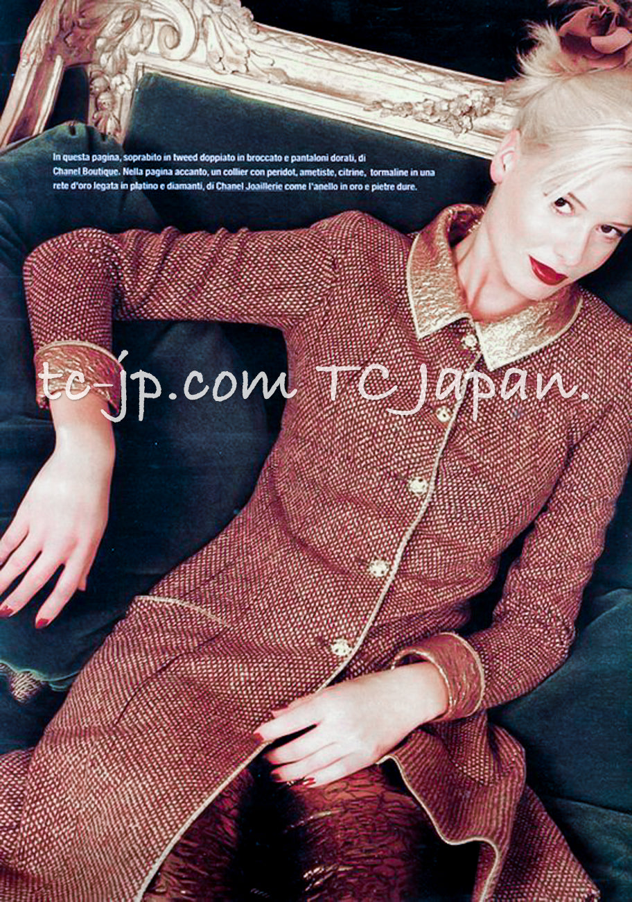 CHANEL 96A Vintage Brown Olive Beige Gold Gripox Button Tweed Jacket Dress Setup 34 38 シャネル ヴィンテージ ブラウン オリーブ ベージュ ゴールド襟 グリポワ宝石ボタン ジャケット ワンピース セットアップ 即発