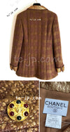 CHANEL 96A Vintage Brown Olive Beige Gold Gripox Button Tweed Jacket Dress Setup 34 38 シャネル ヴィンテージ ブラウン オリーブ ベージュ ゴールド襟 グリポワ宝石ボタン ジャケット ワンピース セットアップ 即発