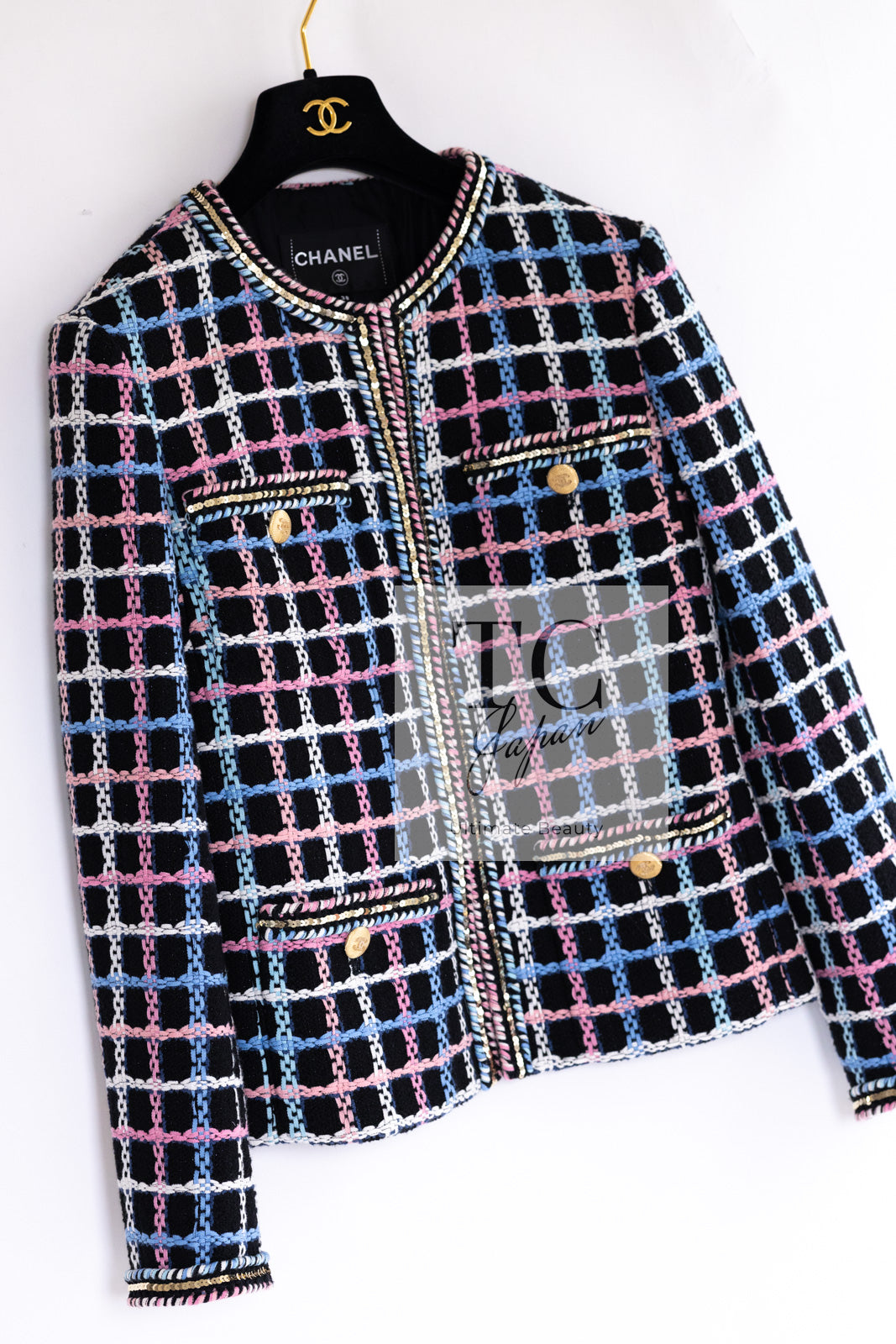 CHANEL 22S Black Mix Color Check Cotton Jacket 42 シャネル ブラック ミックスカラー チェック コットン ジャケット 即発