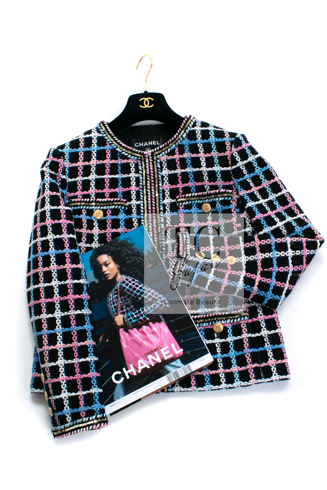 CHANEL 22S Black Mix Color Check Cotton Jacket 38 シャネル ブラック ミックスカラー チェック コットン ジャケット 即発
