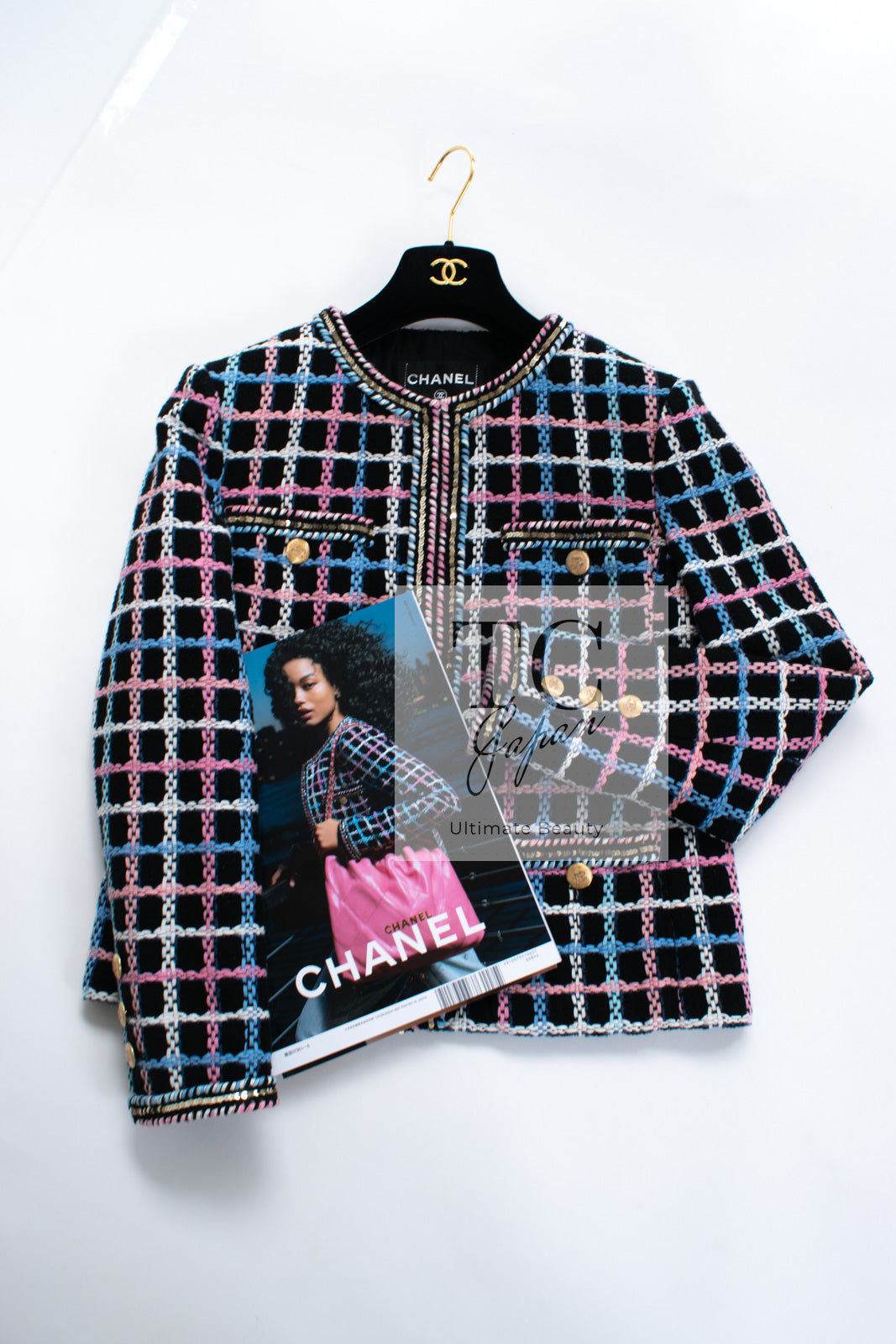 CHANEL 22S Black Mix Color Check Cotton Jacket 42 シャネル ブラック ミックスカラー チェック コットン ジャケット 即発