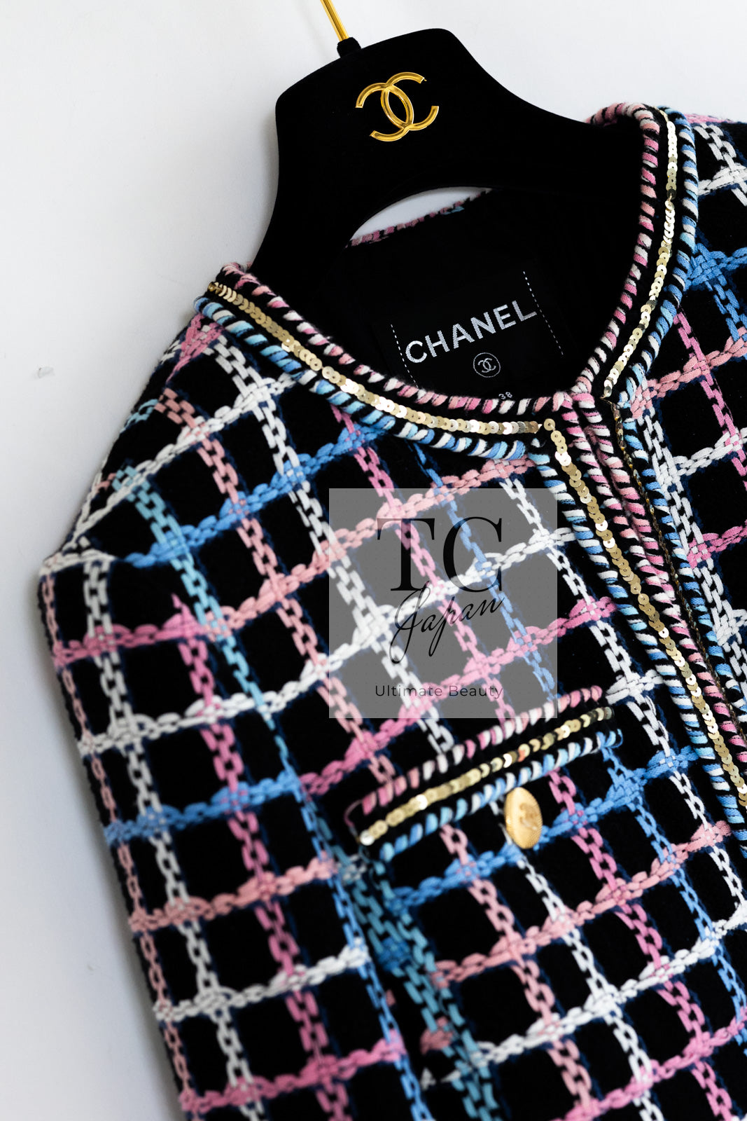 CHANEL 22S Black Mix Color Check Cotton Jacket 42 シャネル ブラック ミックスカラー チェック コットン ジャケット 即発
