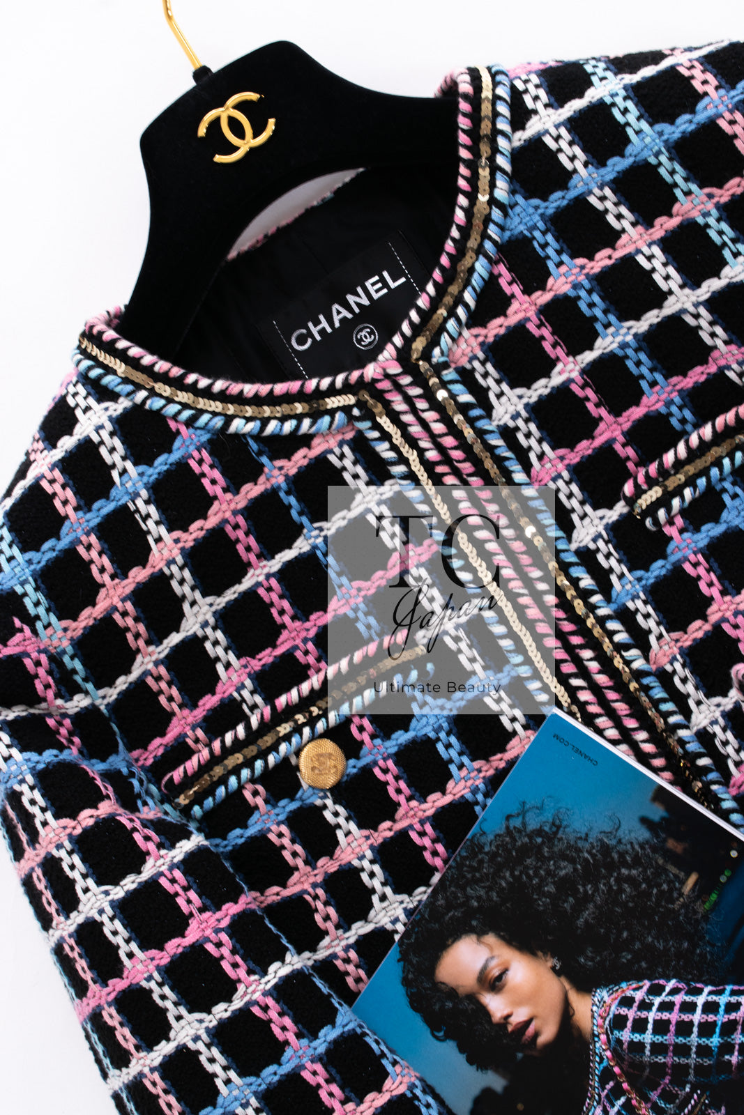 CHANEL 22S Black Mix Color Check Cotton Jacket 42 シャネル ブラック ミックスカラー チェック コットン ジャケット 即発