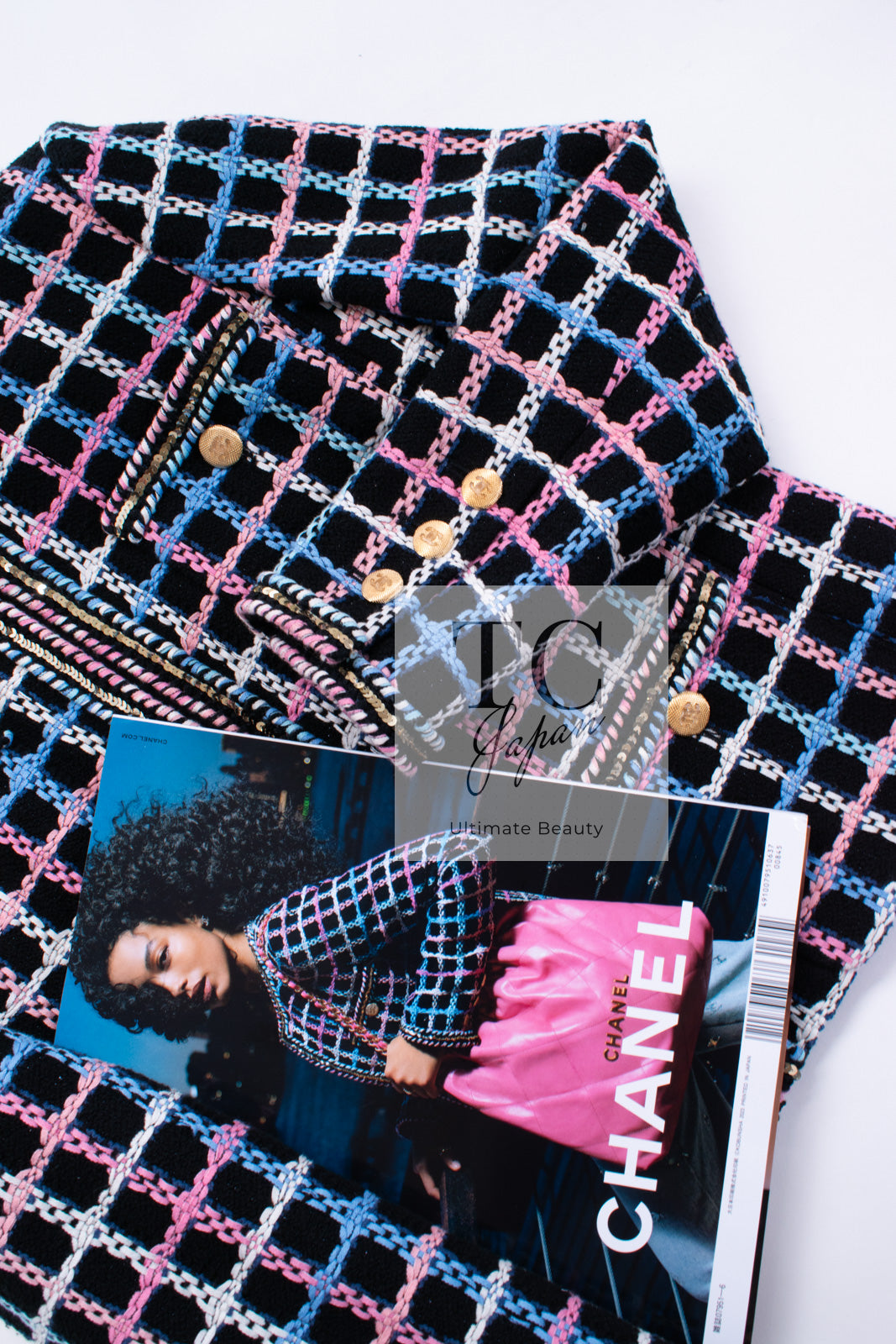 CHANEL 22S Black Mix Color Check Cotton Jacket 42 シャネル ブラック ミックスカラー チェック コットン ジャケット 即発