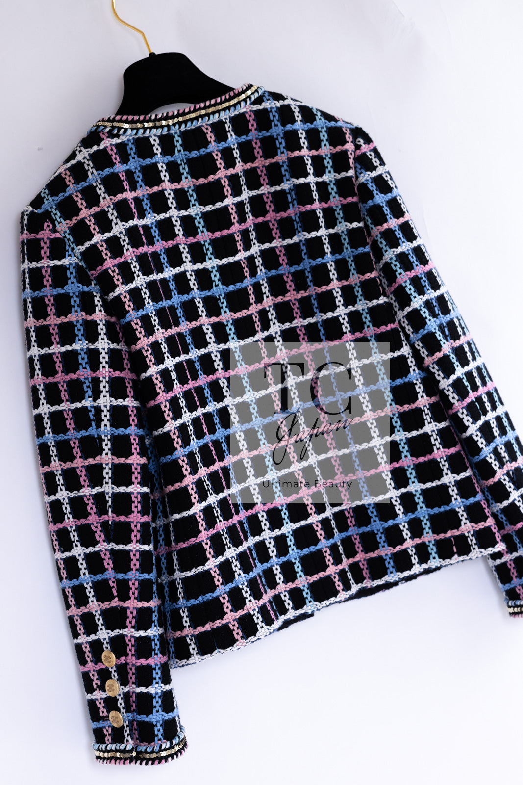 CHANEL 22S Black Mix Color Check Cotton Jacket 42 シャネル ブラック ミックスカラー チェック コットン ジャケット 即発