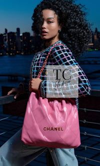 CHANEL 22S Black Mix Color Check Cotton Jacket 42 シャネル ブラック ミックスカラー チェック コットン ジャケット 即発