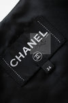 CHANEL 20S Black Silver Metallic Trim Silk Collarless Jacket 34 シャネル ブラック シルバー メタリック トリム シルク ノーカラー ジャケット