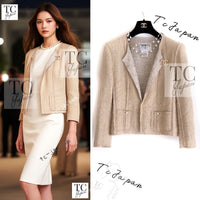 CHANEL 03S Beige Silk Cropped Cardigan Jacket 36 44 シャネル ベージュ シルク クロップド カーディガン ジャケット 即発
