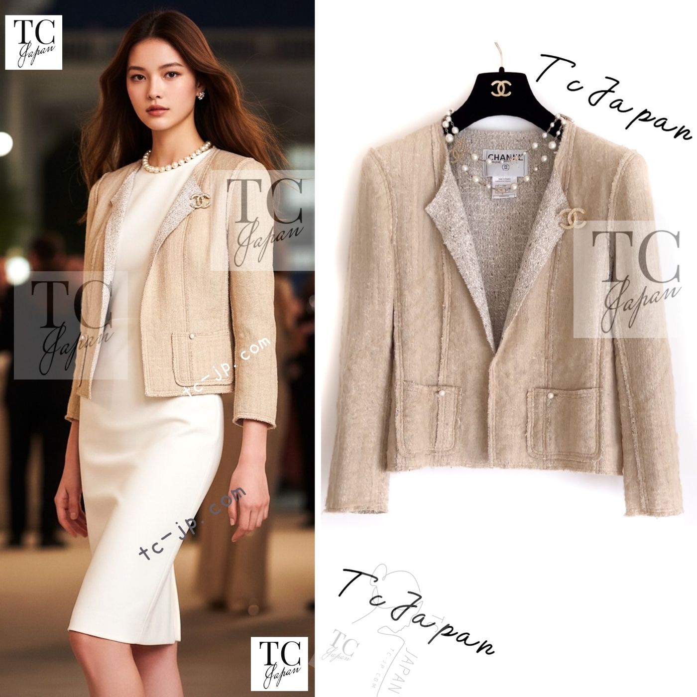 CHANEL 03S Beige Silk Cropped Cardigan Jacket 36 44 シャネル ベージュ シルク クロップド カーディガン ジャケット 即発