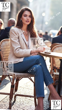 CHANEL 03S Beige Silk Cropped Cardigan Jacket 36 44 シャネル ベージュ シルク クロップド カーディガン ジャケット 即発