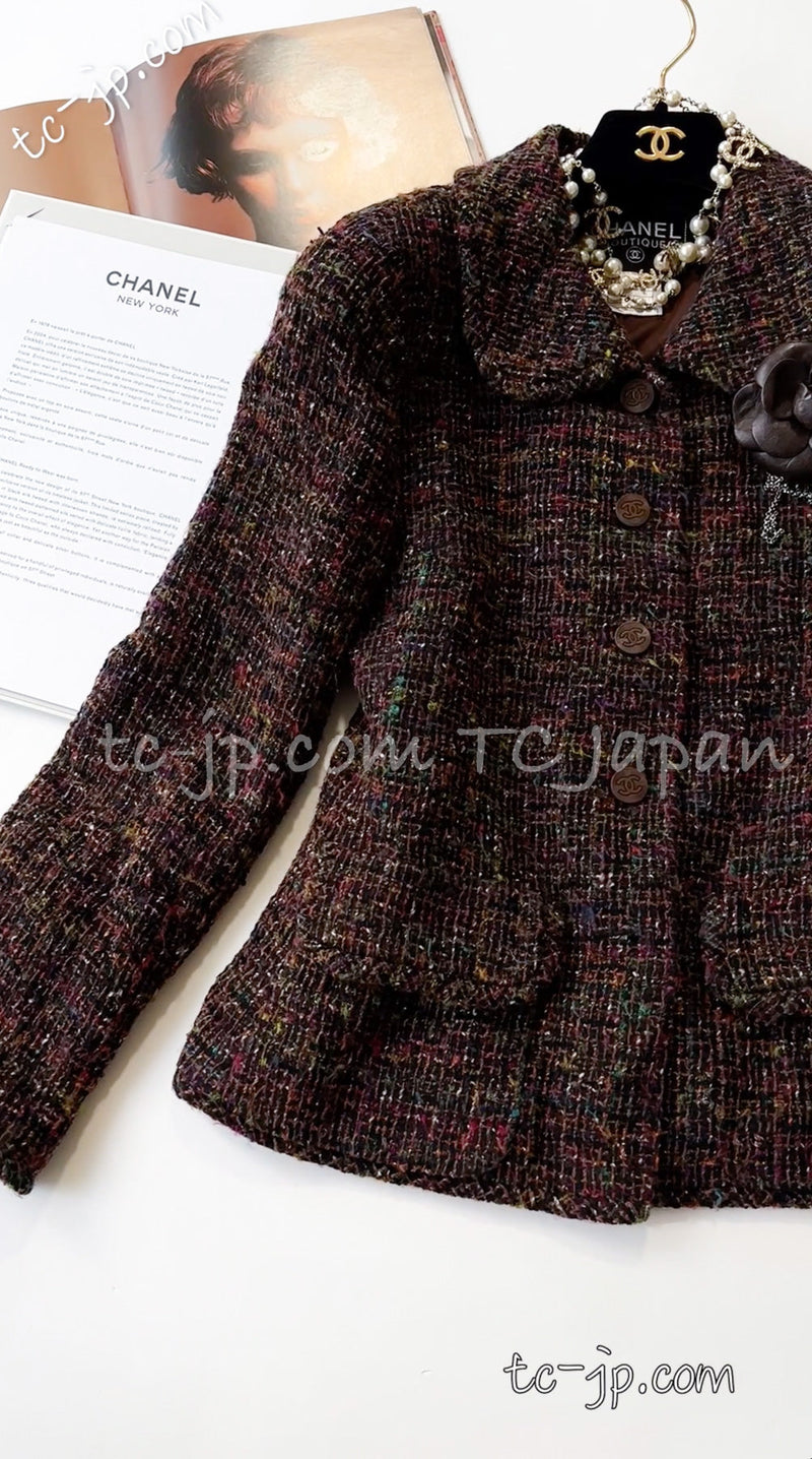 CHANEL 98A Vintage Brown Multicolor Tweed Jacket 38 シャネル ブラウン マルチカラー ツイード ジャケット 即発