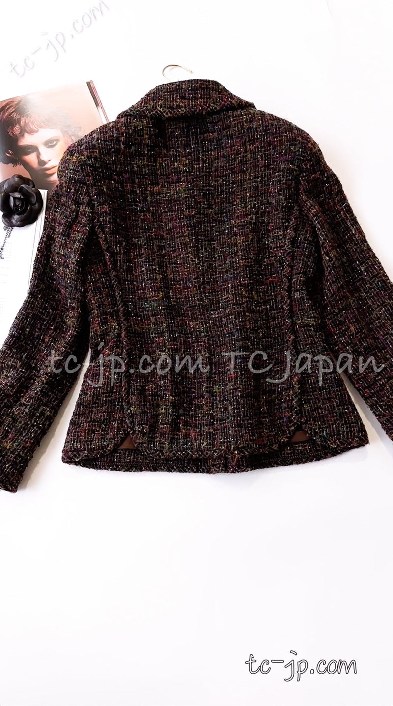 CHANEL 98A Vintage Brown Multicolor Tweed Jacket 38 シャネル ブラウン マルチカラー ツイード ジャケット 即発